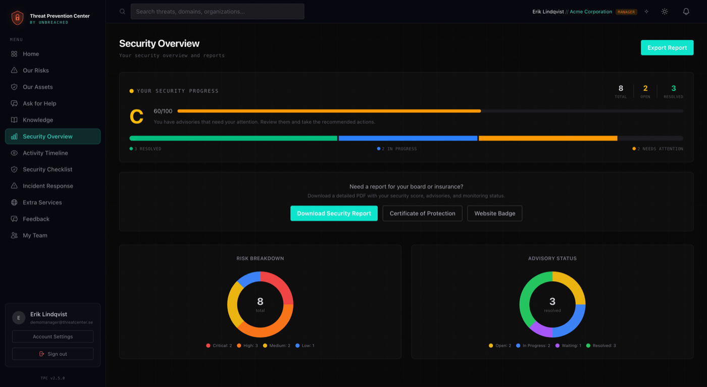 Guidance and actions view in the portal